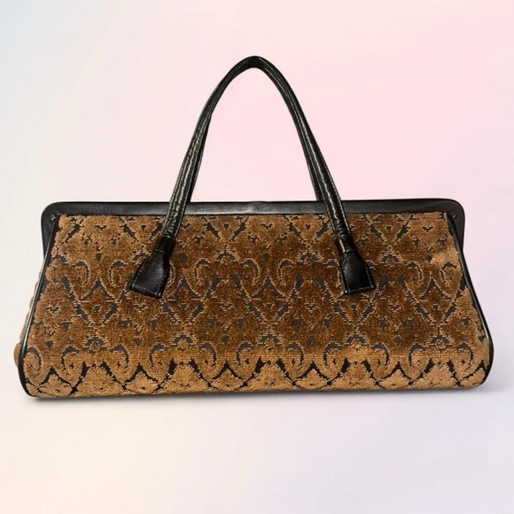 American Vintage Handbags - Rare Vintage Large Velvet Handbag with Damask Pattern
